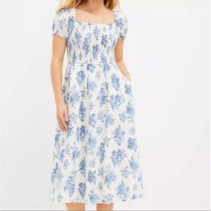 LOFT smocked blue floral dress